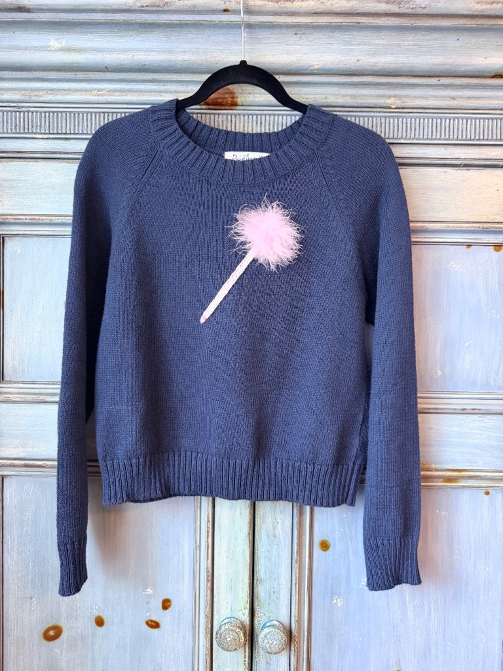 Rachel Antonoff Cher Navy Cotton Sweater With Pink Pump Pump Feather Size M - Picture 2 of 5
